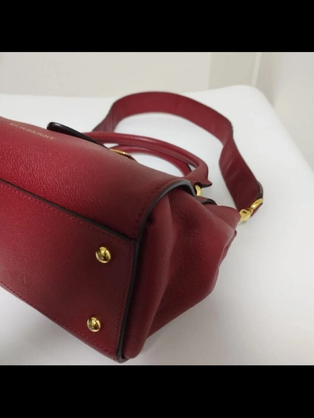 Burberry Burgundy Leather Satchel with Check Shoulder Strap
